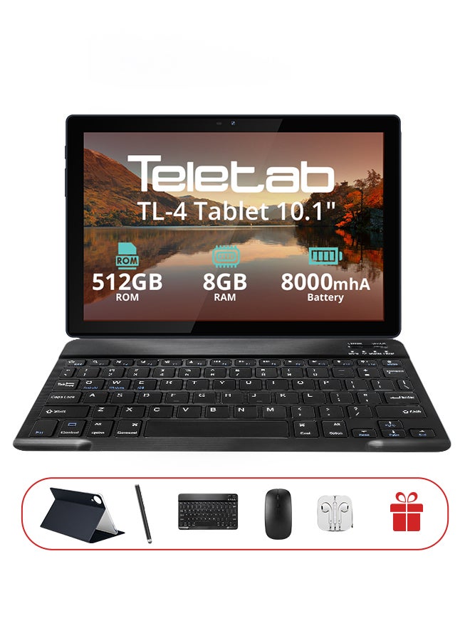تيلي تاب تابلت TL-4 بحجم 10.1 بوصة وذاكرة RAM سعة 8GB وذاكرة داخلية 512GB ويدعم 4G-LTE بشريحتين SIM باللون الأسود مع غلاف جلدي أسود | لوحة مفاتيح لاسلكية | ماوس | قلم | سماعات أذن | شاحن Type-C - Image 3