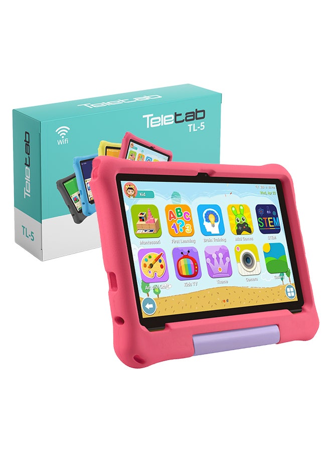 تيلي تاب تابلت TL-5 للأطفال 10.1 بوصة 4GB RAM 64GB واي فاي فضي مع غلاف جلد وردي | قلم | سماعات أذن | شاحن Type-C - Image 2