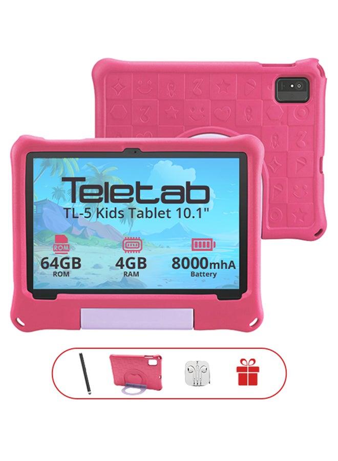 تيلي تاب تابلت TL-5 للأطفال 10.1 بوصة 4GB RAM 64GB واي فاي فضي مع غلاف جلد وردي | قلم | سماعات أذن | شاحن Type-C - Image 3