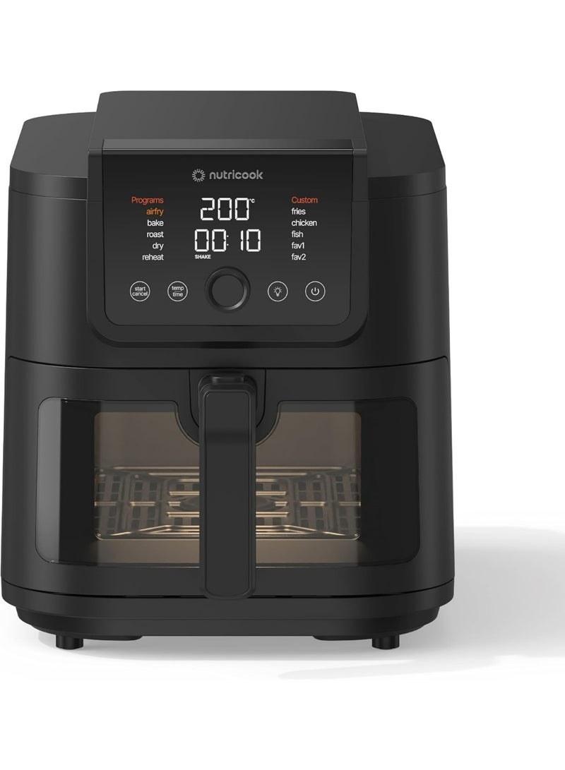 نيوتري كوك قلاية Nutricook الهوائية Slim XXL 8L – تصميم موفر للمساحة مع 10 برامج طهي، تشغيل هادئ 55dB، طلاء سيراميكي صحي، نافذة شفافة، سعة كبيرة، AFS330، 1700W، أسود - Image 1