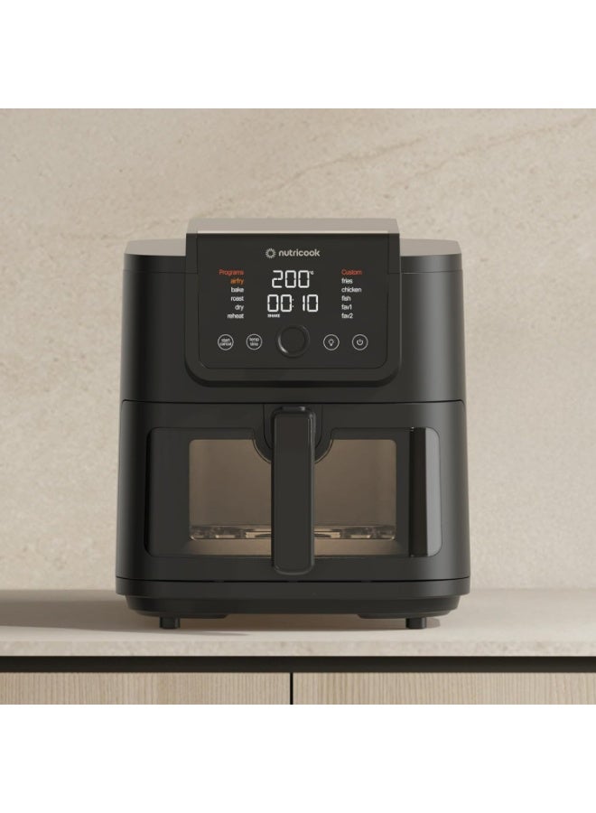 نيوتري كوك قلاية Nutricook الهوائية Slim XXL 8L – تصميم موفر للمساحة مع 10 برامج طهي، تشغيل هادئ 55dB، طلاء سيراميكي صحي، نافذة شفافة، سعة كبيرة، AFS330، 1700W، أسود - Image 2