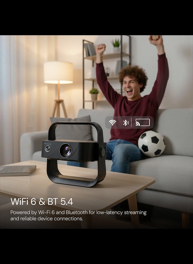 Wownect ORBIT 360 Pro Projector – 300 ANSI Lumens, Native 1080P, Android 12, 250" Display, Auto Focus & Keystone, WiFi 6, Bluetooth 5.1, AirPlay & Miracast, HDMI/USB, Portable Home Theater PROJ-WO-112-AN Black - Image 4