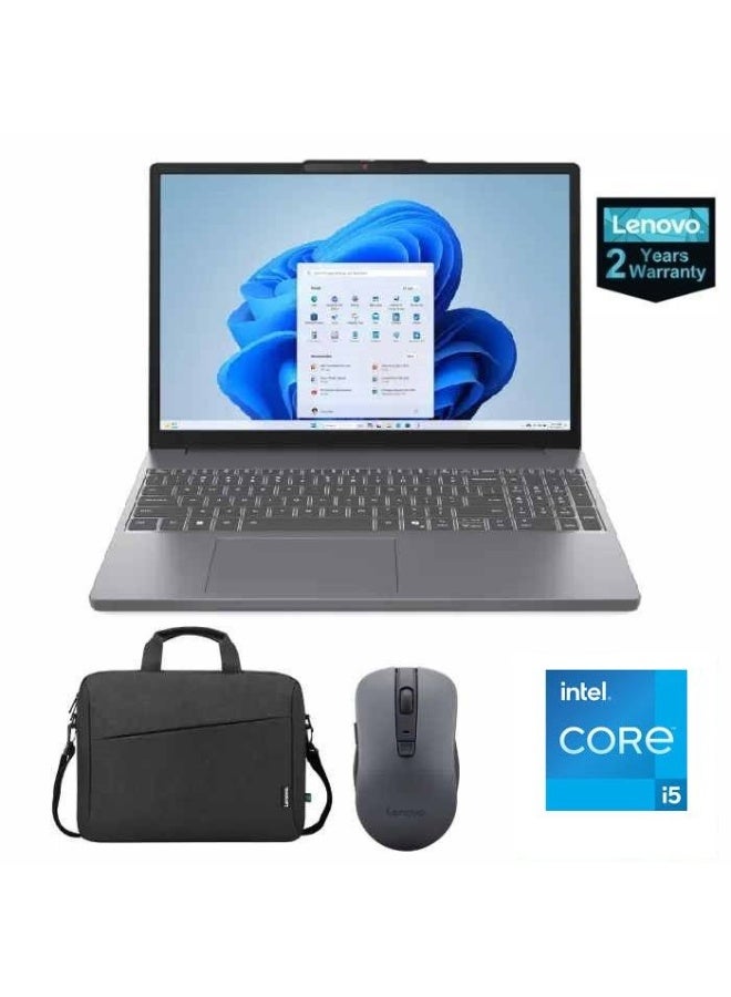 Lenovo Laptop Lenovo IdeaPad Slim 3 15IRH10 Core i5-13420H RAM 16G DDR5 4800 HDD 512GB SSD M.2 NVMe Integrated Intel UHD Graphics, Windows 11 Home 83K100FMED With MOUSE Lenovo & BAG - English/Arabic Luna Grey - Image 1