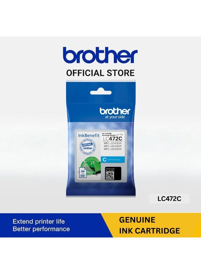 بروذر Genuine LC472C Ink Cartridge, Cyan, Page Yield up to 550 pages CYAN - Image 1