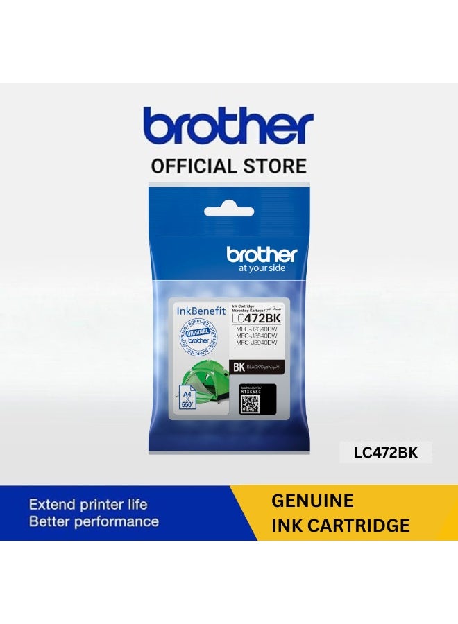 بروذر خراطيش حبر LC472BK الأصلية، سوداء، إنتاج يصل إلى 550 صفحة - Image 1