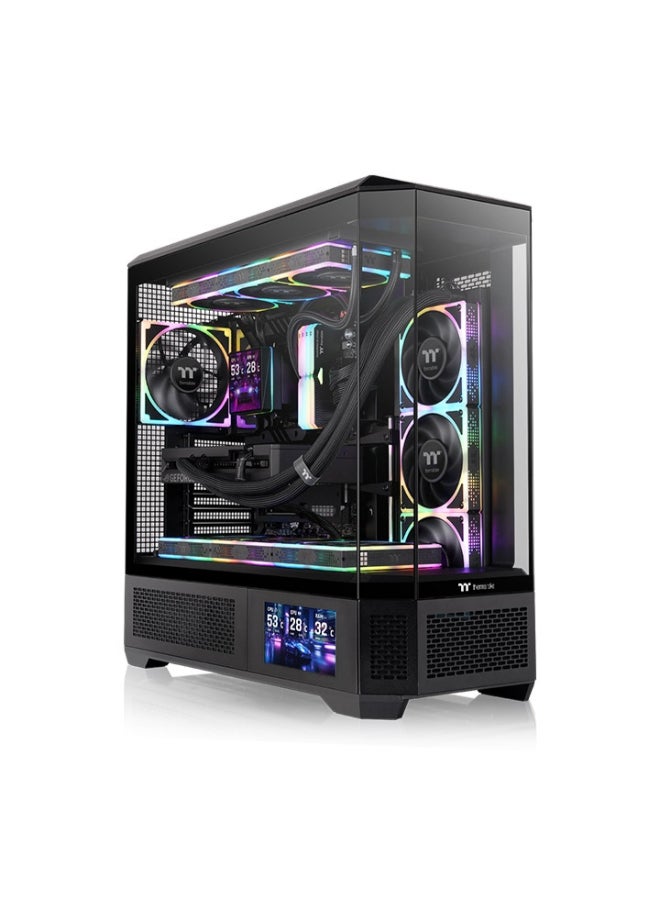 ثيرمال تيك View 600 TG Black Full Tower PC Case – 4 Tempered Glass Panels, Up to 480mm GPU & 175mm CPU Cooler, 10 Fan or 360/420mm Radiator Support, USB 3.2 Gen 2 Type-C, HDD/SSD Storage, High Airflow, GPU Holder, LCD Panel Compatible | CA-11H-00F1WN-00 - Image 1