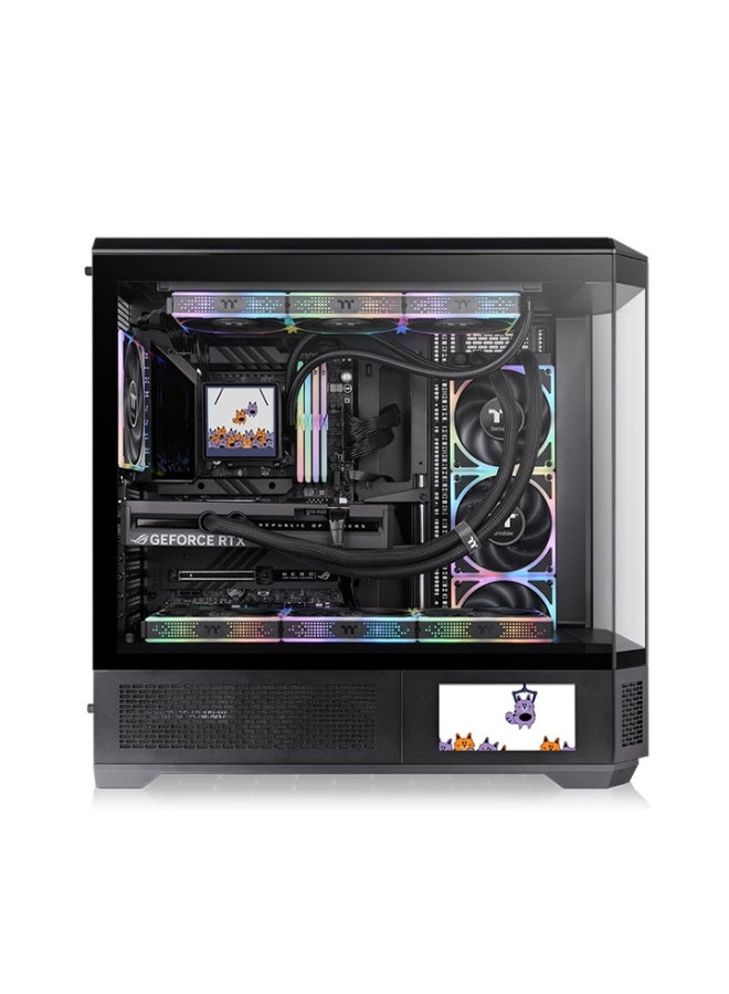 ثيرمال تيك View 600 TG Black Full Tower PC Case – 4 Tempered Glass Panels, Up to 480mm GPU & 175mm CPU Cooler, 10 Fan or 360/420mm Radiator Support, USB 3.2 Gen 2 Type-C, HDD/SSD Storage, High Airflow, GPU Holder, LCD Panel Compatible | CA-11H-00F1WN-00 - Image 2