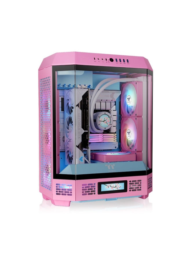 ثيرمال تيك Tower 600 Bubble Pink Mid-Tower Gaming PC Case, Tempered Glass 3 Panels, ATX/Micro-ATX/Mini-ITX, High-Airflow, Liquid Cooling Ready, CPU Cooler 210mm, GPU 400mm, Radiator 420mm & 360mm, USB 3.2 Type-C, USB 3.0, Pink | CA-1Z1-00MAWN-00 - Image 1