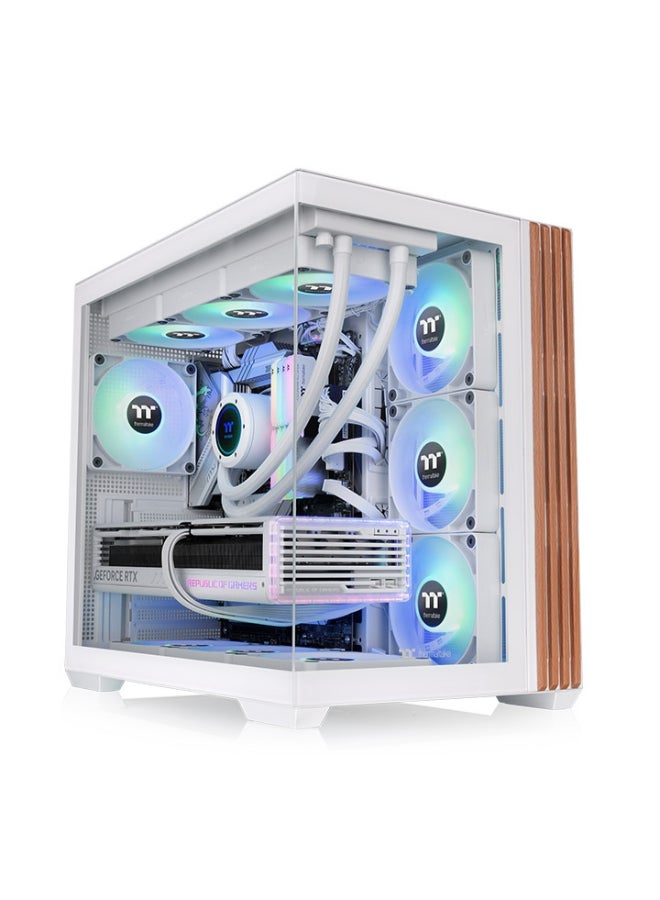 View 380 WS White Mid Tower Gaming PC Case – ARGB Fans x4, Tempered Glass Panels, Dual-Chamber, ATX Compatible, Supports 360mm Top & 280/240mm Side Radiators, USB-C, Large GPU & CPU Clearance | CA-1Z2-00M6WN-WS