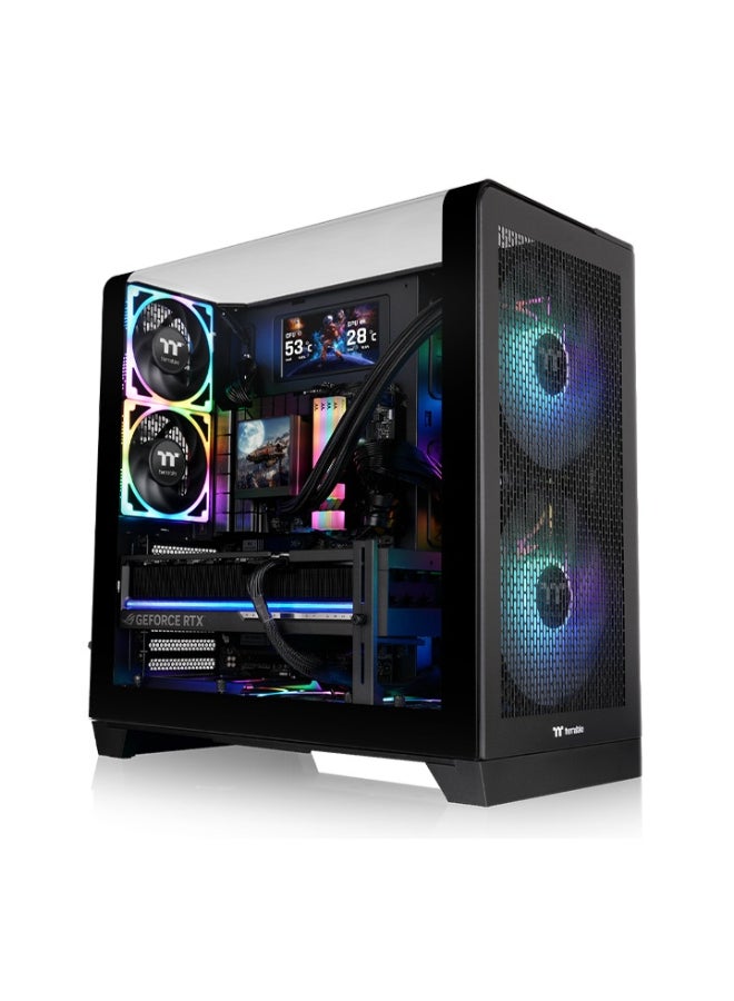 ثيرمال تيك View 390 Air Mid Tower Case – Curved Tempered Glass, ATX/Micro-ATX/Mini-ITX, Vertical GPU Mount, Dual 120mm Fans, Up to 360mm Radiator, USB 3.2 Type-C, Black | CA-11F-00M1WN-00 - Image 1