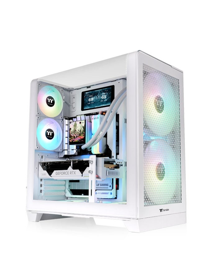 ثيرمال تيك View 390 Air Mid Tower Case – Curved Tempered Glass, ATX/Micro-ATX/Mini-ITX, Vertical GPU Mount, Dual 120mm Fans, Up to 360mm Radiator, USB 3.2 Type-C, White | CA-11F-00M6WN-00 - Image 1