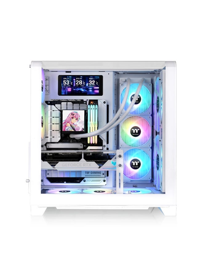 ثيرمال تيك View 390 Air Mid Tower Case – Curved Tempered Glass, ATX/Micro-ATX/Mini-ITX, Vertical GPU Mount, Dual 120mm Fans, Up to 360mm Radiator, USB 3.2 Type-C, White | CA-11F-00M6WN-00 - Image 2