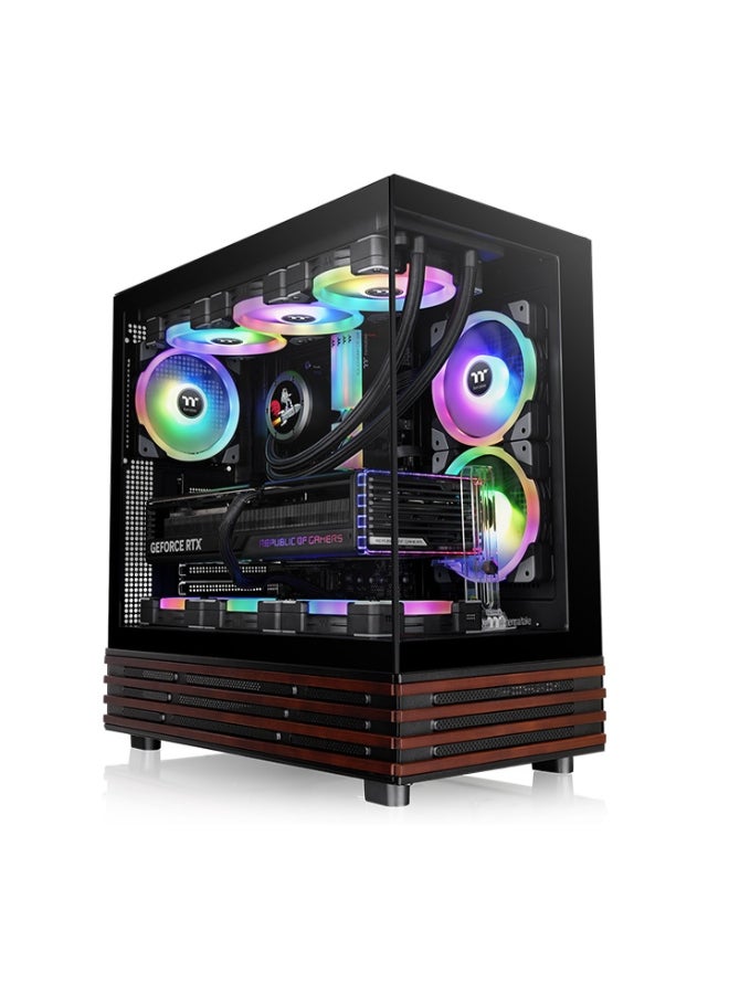 ثيرمال تيك View 270 Plus WS ARGB Mid Tower Gaming PC Case – Dual Tempered Glass Panels, Pre‑installed ARGB Fans & Sync, USB‑C, 360mm Radiator Support, High‑Airflow Cooling, ATX/E‑ATX Build, HDD & SSD Storage, Black | CA-1Y7-00M1WN-WS - Image 1