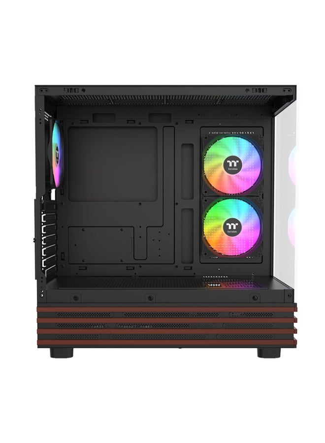 ثيرمال تيك View 270 Plus WS ARGB Mid Tower Gaming PC Case – Dual Tempered Glass Panels, Pre‑installed ARGB Fans & Sync, USB‑C, 360mm Radiator Support, High‑Airflow Cooling, ATX/E‑ATX Build, HDD & SSD Storage, Black | CA-1Y7-00M1WN-WS - Image 4