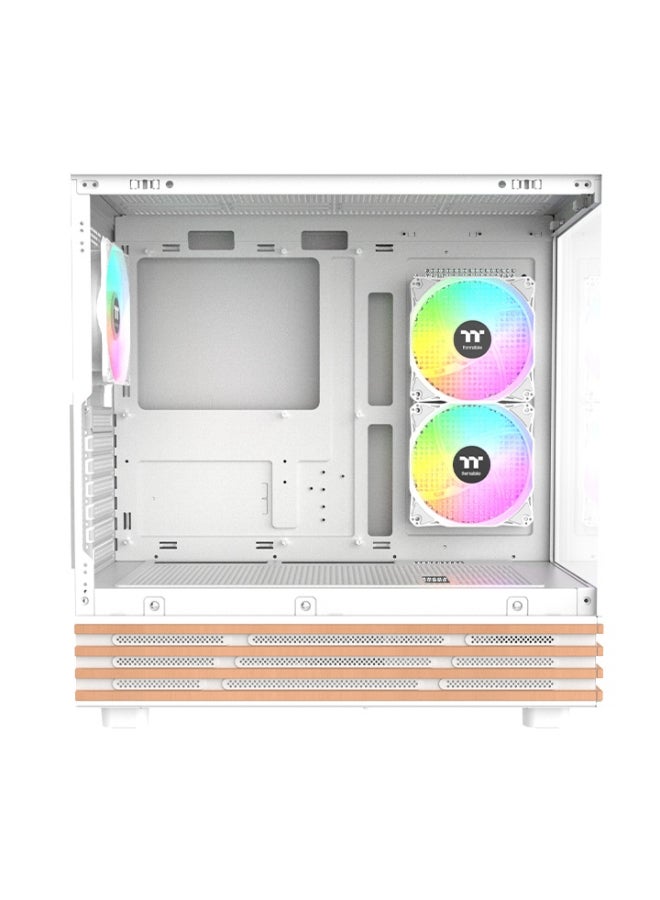 ثيرمال تيك View 270 Plus WS ARGB Mid Tower Gaming PC Case – Dual Tempered Glass Panels, Pre‑installed ARGB Fans & Sync, USB‑C, 360mm Radiator Support, High‑Airflow Cooling, ATX/E‑ATX Build, HDD & SSD Storage, White | CA-1Y7-00M6WN-WS - Image 4
