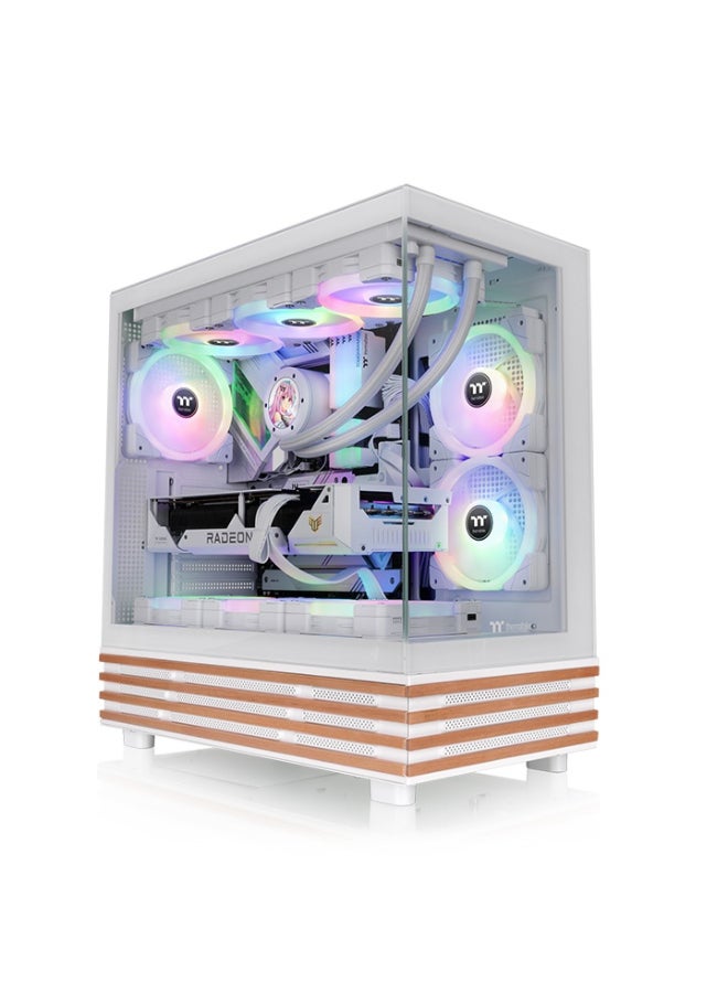 ثيرمال تيك View 270 Plus WS ARGB Mid Tower Gaming PC Case – Dual Tempered Glass Panels, Pre‑installed ARGB Fans & Sync, USB‑C, 360mm Radiator Support, High‑Airflow Cooling, ATX/E‑ATX Build, HDD & SSD Storage, White | CA-1Y7-00M6WN-WS - Image 1