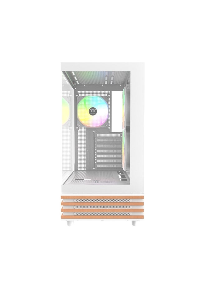ثيرمال تيك View 270 Plus WS ARGB Mid Tower Gaming PC Case – Dual Tempered Glass Panels, Pre‑installed ARGB Fans & Sync, USB‑C, 360mm Radiator Support, High‑Airflow Cooling, ATX/E‑ATX Build, HDD & SSD Storage, White | CA-1Y7-00M6WN-WS - Image 2