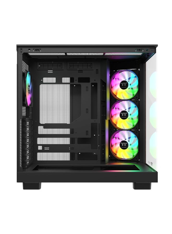ثيرمال تيك View 380 XL WS ARGB Mid Tower ATX Case – Tempered Glass, Dual Chamber, 4 ARGB Fans, Supports ATX/mATX/ITX, 360mm Radiators, USB-C & USB 3.0, GPU Support Bracket, Black | CA-11E-00M1WN-WS - Image 4