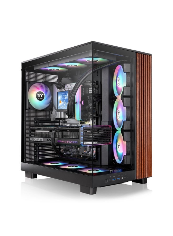 ثيرمال تيك View 380 XL WS ARGB Mid Tower ATX Case – Tempered Glass, Dual Chamber, 4 ARGB Fans, Supports ATX/mATX/ITX, 360mm Radiators, USB-C & USB 3.0, GPU Support Bracket, Black | CA-11E-00M1WN-WS - Image 1