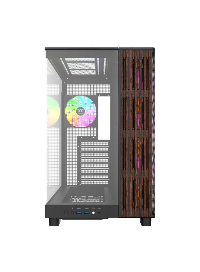 ثيرمال تيك View 380 XL WS ARGB Mid Tower ATX Case – Tempered Glass, Dual Chamber, 4 ARGB Fans, Supports ATX/mATX/ITX, 360mm Radiators, USB-C & USB 3.0, GPU Support Bracket, Black | CA-11E-00M1WN-WS - Image 2