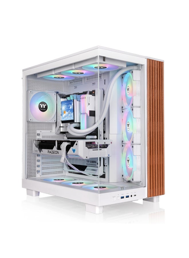 ثيرمال تيك View 380 XL WS ARGB Mid Tower ATX Case – Tempered Glass, Dual Chamber, 4 ARGB Fans, Supports ATX/mATX/ITX, 360mm Radiators, USB-C & USB 3.0, GPU Support Bracket, White | CA-11E-00M6WN-WS - Image 1