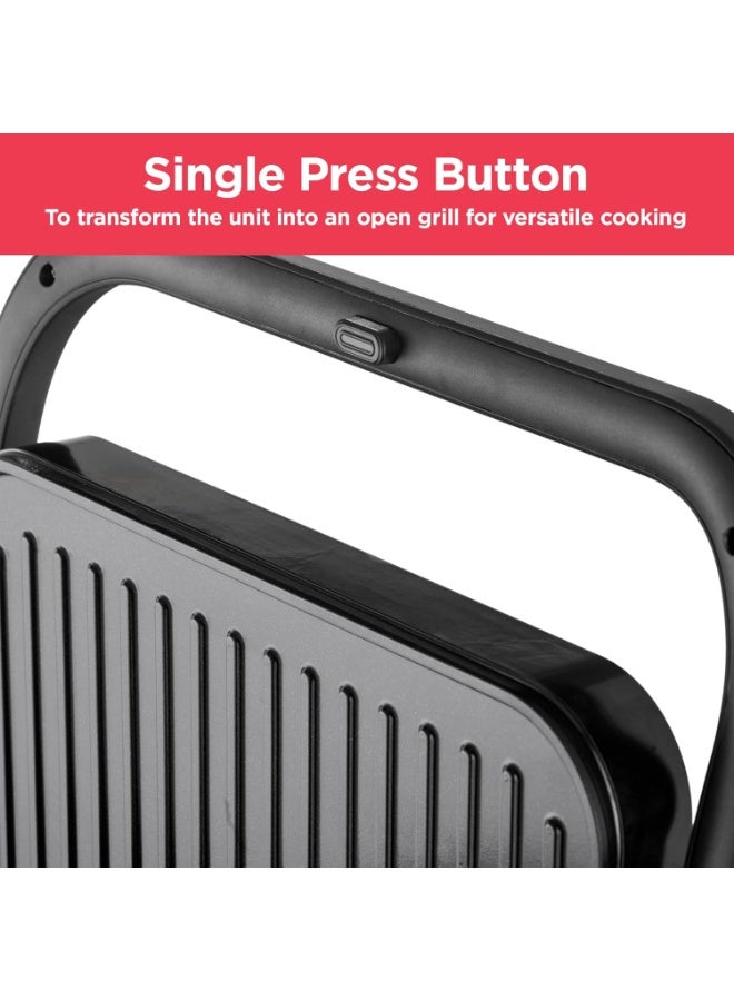 BLACK+DECKER 1300W Electric Panini Grill & Sandwich Maker, Non-Stick Plates, 180° BBQ Hinge, Double Grilling Area, Removable Drip Tray, Cool-Touch Handle – 2 Toast Capacity - PCG1300-B5 1300 W 1300W Electric Panini Grill Black - Image 2