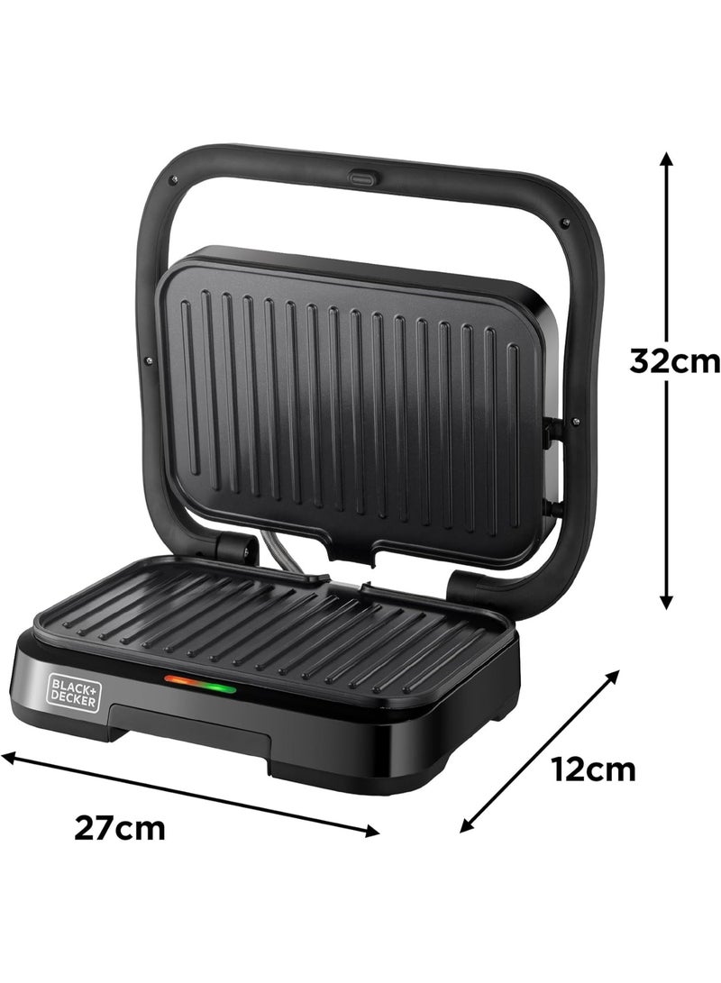 BLACK+DECKER 1300W Electric Panini Grill & Sandwich Maker, Non-Stick Plates, 180° BBQ Hinge, Double Grilling Area, Removable Drip Tray, Cool-Touch Handle – 2 Toast Capacity - PCG1300-B5 1300 W 1300W Electric Panini Grill Black - Image 4