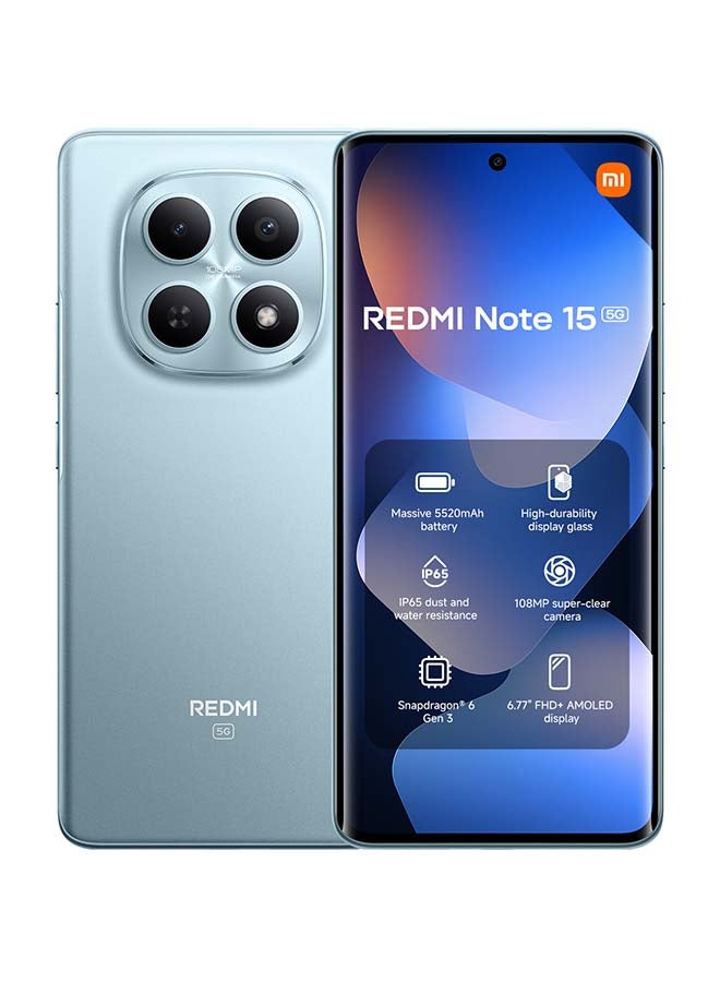 Redmi Note 15 Dual SIM 5G Glacier Blue 8G RAM 256GB with 3 Pin adaptor - Global Version
