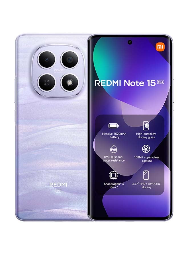 Xiaomi Redmi Note 15 Dual SIM 5G Mist Purple Blue 8G RAM 256GB with 3 Pin adaptor - Global Version - Image 1