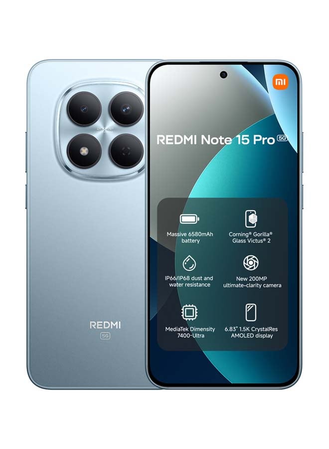 شاومي Redmi Note 15 Pro Dual SIM 5G Glacier Blue 8GB RAM 256GB with 3 Pin adaptor - Global Version - Image 1