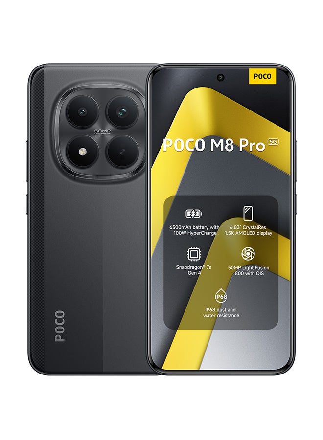 POCO M8 Pro Dual SIM 5G Black 12G RAM 512GB with 3 Pin Adapter - Global Version