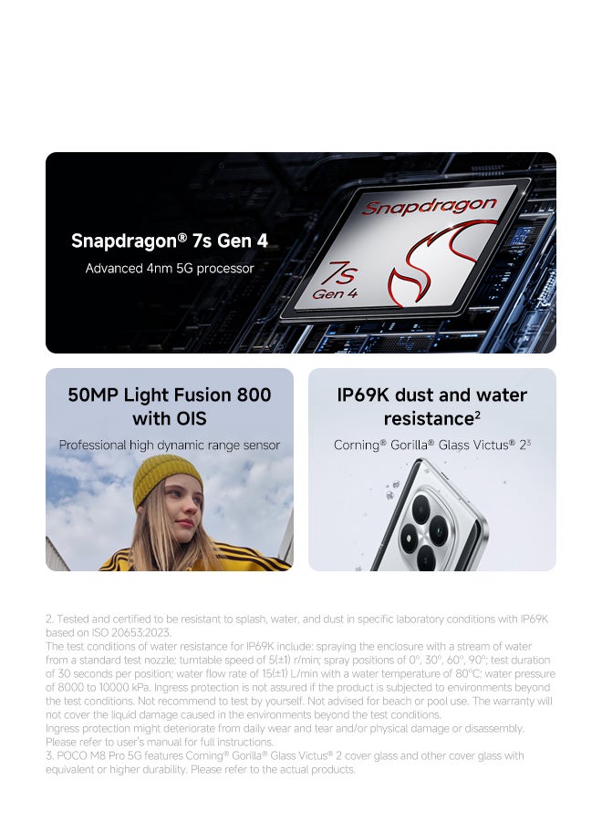 شاومي POCO M8 Pro Dual SIM 5G Black 12G RAM 512GB with 3 Pin Adapter - Global Version - Image 3