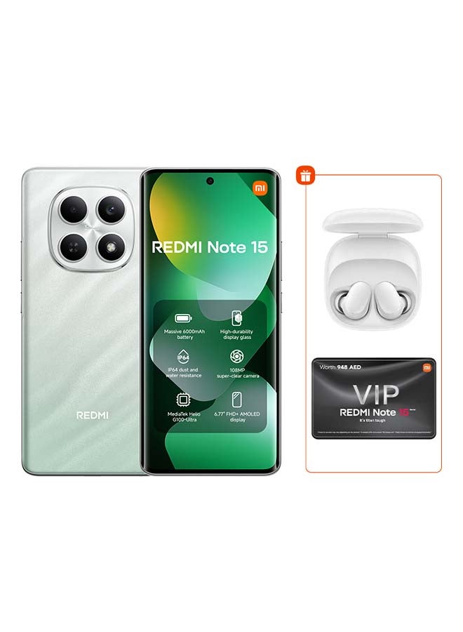 شاومي ريدمي نوت 15 ثنائي الشريحة 4G أخضر غابة 8 جيجابايت رام 256 جيجابايت مع سماعات ريدمي بودز 6 بلاي مجانًا - النسخة العالمية - Image 1