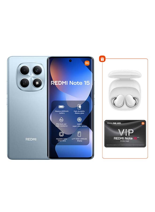 شاومي ريدمي نوت 15 ثنائي الشريحة 4G أزرق جليدي 8 جيجابايت رام 256 جيجابايت مع سماعات ريدمي بودز 6 بلاي مجانًا - النسخة العالمية - Image 1