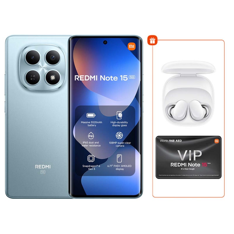 Xiaomi Redmi Note 15 Dual SIM 5G Glacier Blue 8G RAM 256GB with FREE Redmi Buds 6 Play - Global Version - Image 1