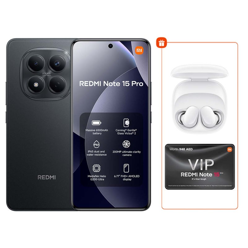 شاومي ريدمي نوت 15 برو ثنائي الشريحة 4G أسود 8 جيجابايت رام 256 جيجابايت مع سماعات ريدمي بودز 6 بلاي مجانًا - النسخة العالمية - Image 1