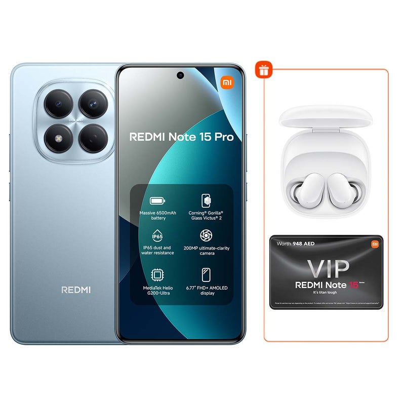 شاومي ريدمي نوت 15 برو ثنائي الشريحة 4G أزرق جليدي 8 جيجابايت رام 256 جيجابايت مع سماعات ريدمي بودز 6 بلاي مجانًا - النسخة العالمية - Image 1