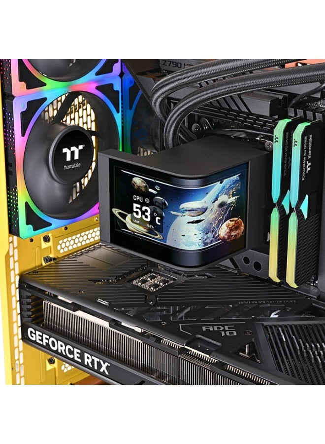 Thermaltake MAGCurve 360 Ultra ARGB AIO Liquid Cooler – 360mm Aluminum Radiator, 3x TOUGHFAN EX 120mm ARGB Fans, 6.67” Curved AMOLED Display, Intel & AMD Compatible, PWM 500-2500RPM, TT RGB Plus Software, ARGB Sync, Black | CL-W453-PL12SW-A - Image 2