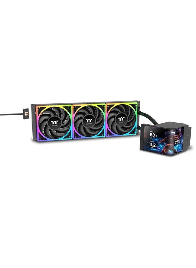 Thermaltake MAGCurve 360 Ultra ARGB AIO Liquid Cooler – 360mm Aluminum Radiator, 3x TOUGHFAN EX 120mm ARGB Fans, 6.67” Curved AMOLED Display, Intel & AMD Compatible, PWM 500-2500RPM, TT RGB Plus Software, ARGB Sync, Black | CL-W453-PL12SW-A - Image 1