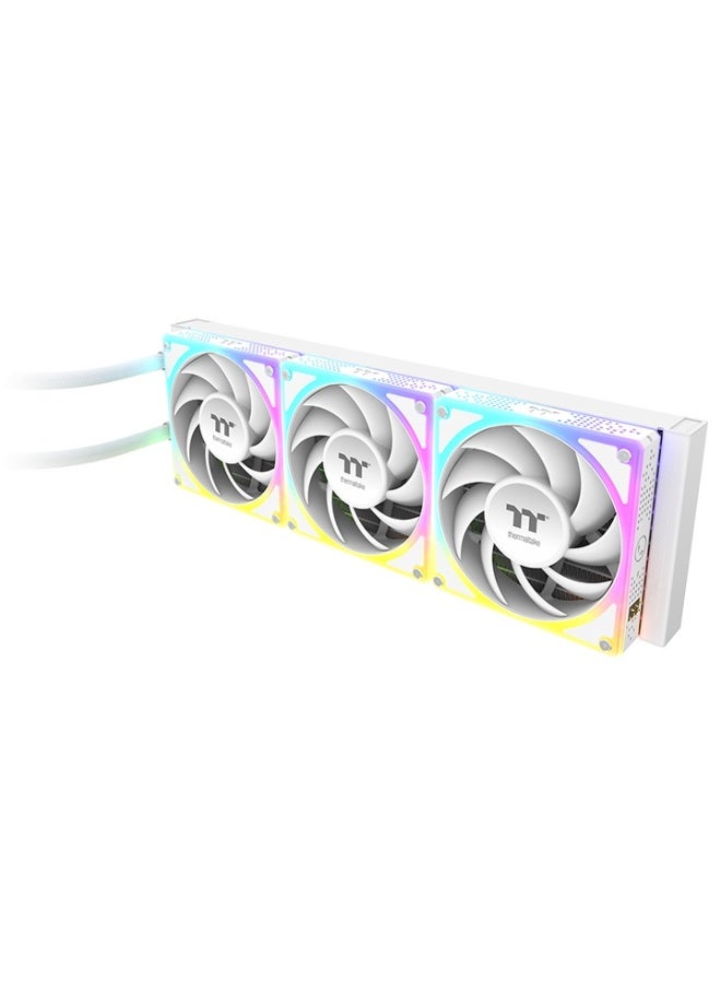 Thermaltake MAGCurve 360 Ultra ARGB AIO Liquid Cooler – 360mm Aluminum Radiator, 3x TOUGHFAN EX 120mm ARGB Fans, 6.67” Curved AMOLED Display, Intel & AMD Compatible, PWM 500-2500RPM, TT RGB Plus Software, ARGB Sync, White | CL-W454-PL12SW-A - Image 4