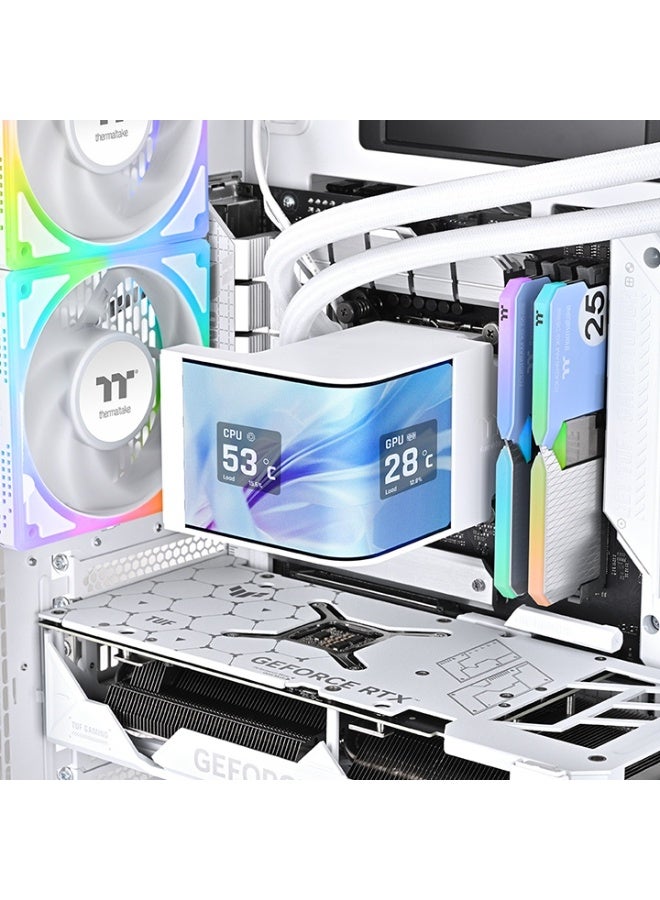 Thermaltake MAGCurve 360 Ultra ARGB AIO Liquid Cooler – 360mm Aluminum Radiator, 3x TOUGHFAN EX 120mm ARGB Fans, 6.67” Curved AMOLED Display, Intel & AMD Compatible, PWM 500-2500RPM, TT RGB Plus Software, ARGB Sync, White | CL-W454-PL12SW-A - Image 2
