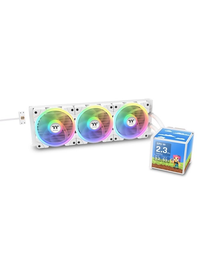Thermaltake MINECUBE 360 Ultra ARGB AIO Liquid Cooler – 360mm Radiator, Quad TFT LCD Display, SWAFAN EX12 ARGB Fans, Magnetic Connectors, CPU & VRM Cooling, Intel & AMD Compatible, White | CL-W482-PL12SW-A - Image 1