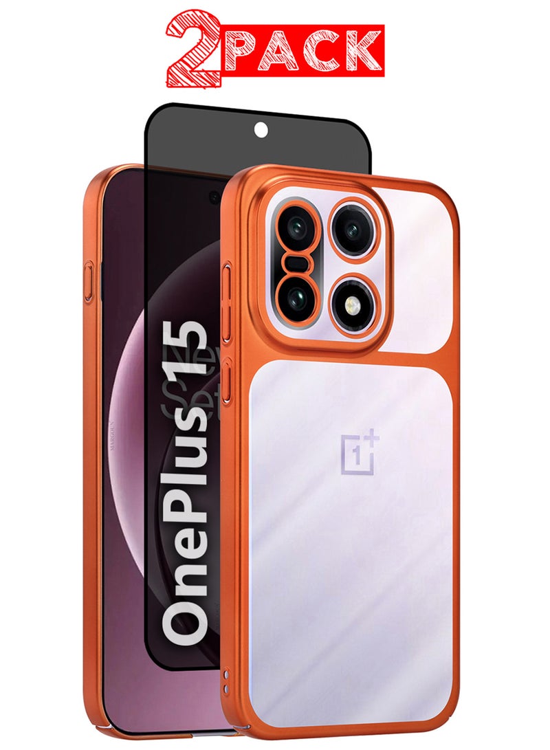 MARGOUN Slim Protective PC Cover for OnePlus 15 - Reinforced Corners and Camera Lens Protection with Privacy Screen Protector Clear - Side Orange-3 - Image 1