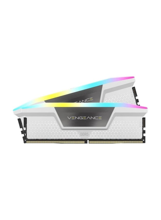 كورسير MEMORY DESKTOP CORSAIR VENGEANCE RGB 32GB (2X16GB) DDR5 6400MHz, CL36, RGB via iCUE software, intel XMP 3.0 - White - Image 1