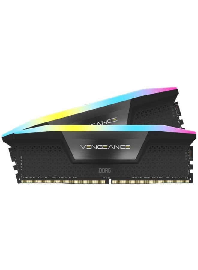 كورسير MEMORY DESKTOP CORSAIR VENGEANCE RGB 32GB (2X16GB) DDR5 6400MHz, CL36, RGB via iCUE software, intel XMP 3.0 - BLACK - Image 1