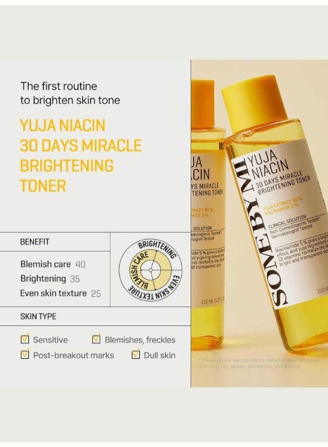 Some By Mi Yuja Niacin 30 Days Miracle Brightening Toner 150ml | Vitamin-C rich Yuzu & Niacinamide toner for dark spots, dullness & uneven tone | Lightweight hydrating K-Beauty exfoliating toner for luminous “glass skin” | Korean skincare original, daily pH balancer for oily/combination/normal skin 150ml - Image 3