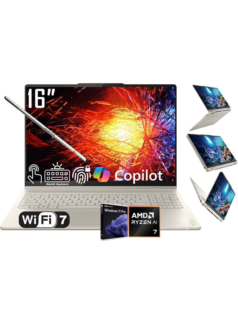 Lenovo Yoga 7 2-in-1 16″ Touchscreen Laptop – AMD Ryzen™ AI 7 350, 16GB LPDDR5X RAM, 1TB PCIe SSD, AMD Radeon™ 860M Graphics, Wi-Fi 7, Windows 11 Seashell - Image 1