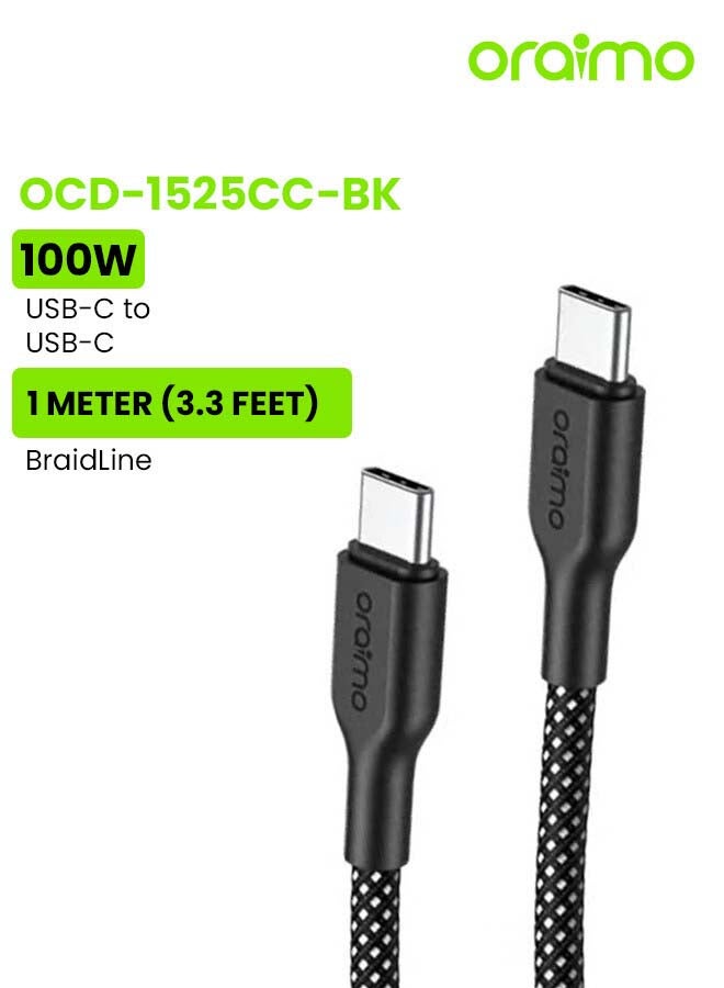 Charging Cable BroidLine Fabric USB-C to USB-C 1m 100W - Black