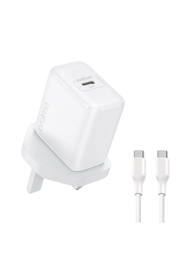 Oraimo Wall Charger USB-C Port 35W with Cable - White - Image 1