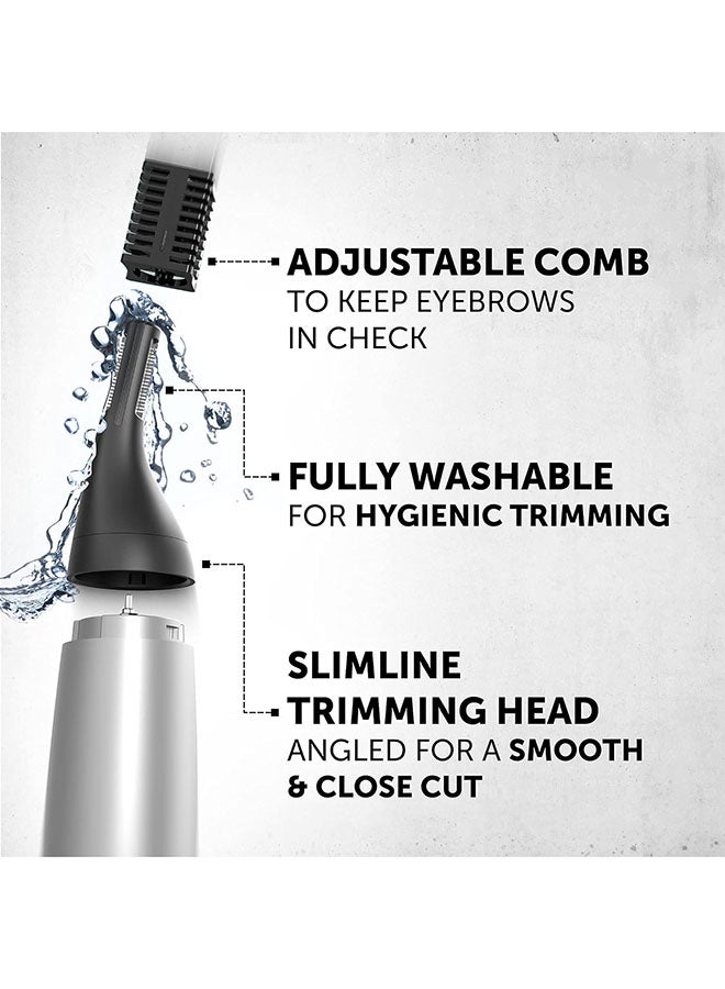 Wahl Precision Ear, Nose & Eyebrow Trimmer, Fully Washable Personal Grooming Kit with Dual-Blade Precision Cutter for Nose, Ear & Facial Hair, Compact Cordless Groomer for Men & Women - 5560 – 3917 Black and Silver - Image 2